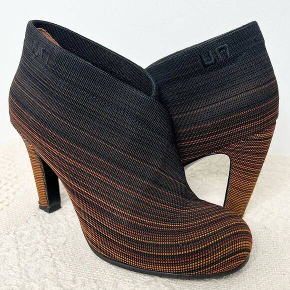 United Nude Fold Mid Heeled Booties Orange Black Stripe EU Size 37 US 6.5 - Picture 1 of 10